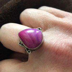 Sterling silver purple agate stone ring.